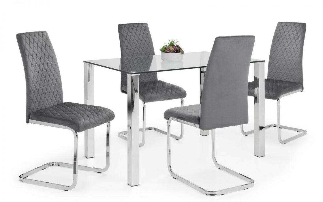 Enzo Dining Table & 4 Calabria Cantilever Velvet Grey Chairs