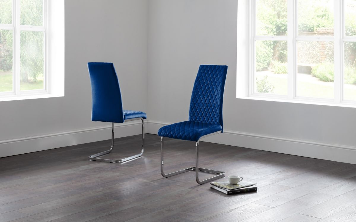 Positano Dining Table & 4 Calabria Cantilever Velvet Blue Chairs