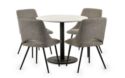 Luca Round Table & 4 Iris Boucle Dining Chairs Grey