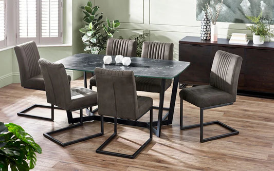 Olympus Dining Table Black Marble & 6 Brooklyn Charcoal Dining Chairs