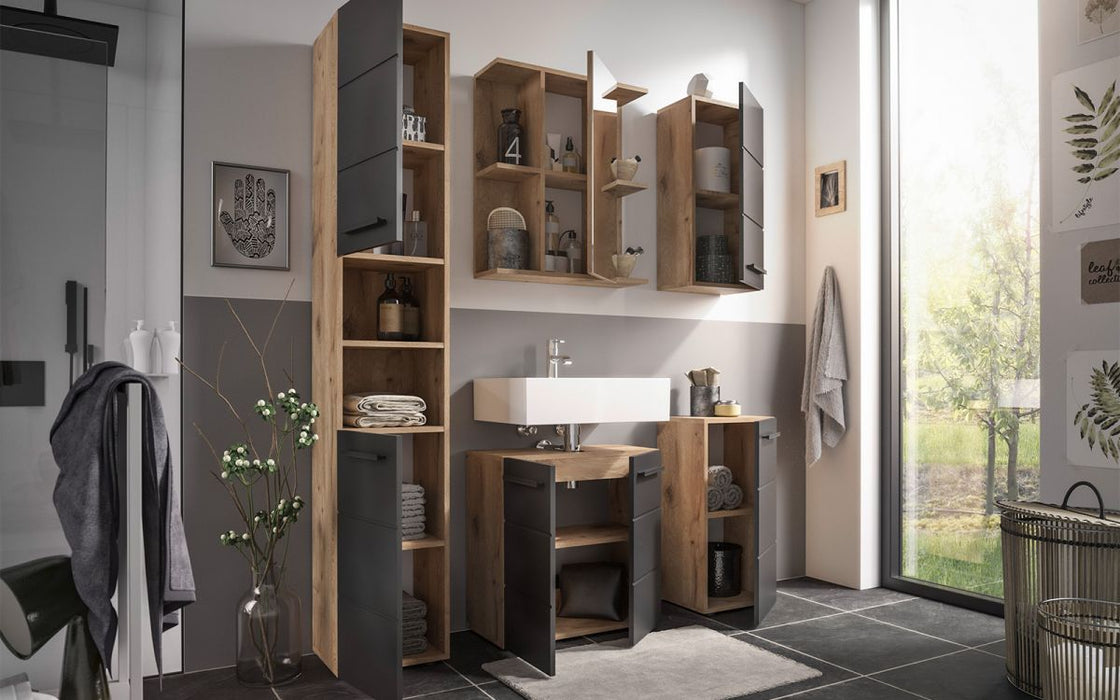 Vista Floor Standing Bathroom Storage Cabinet - Black/Oak