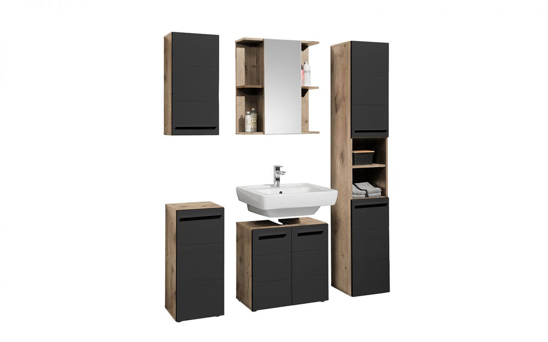 Vista Floor Standing Bathroom Storage Cabinet - Black/Oak