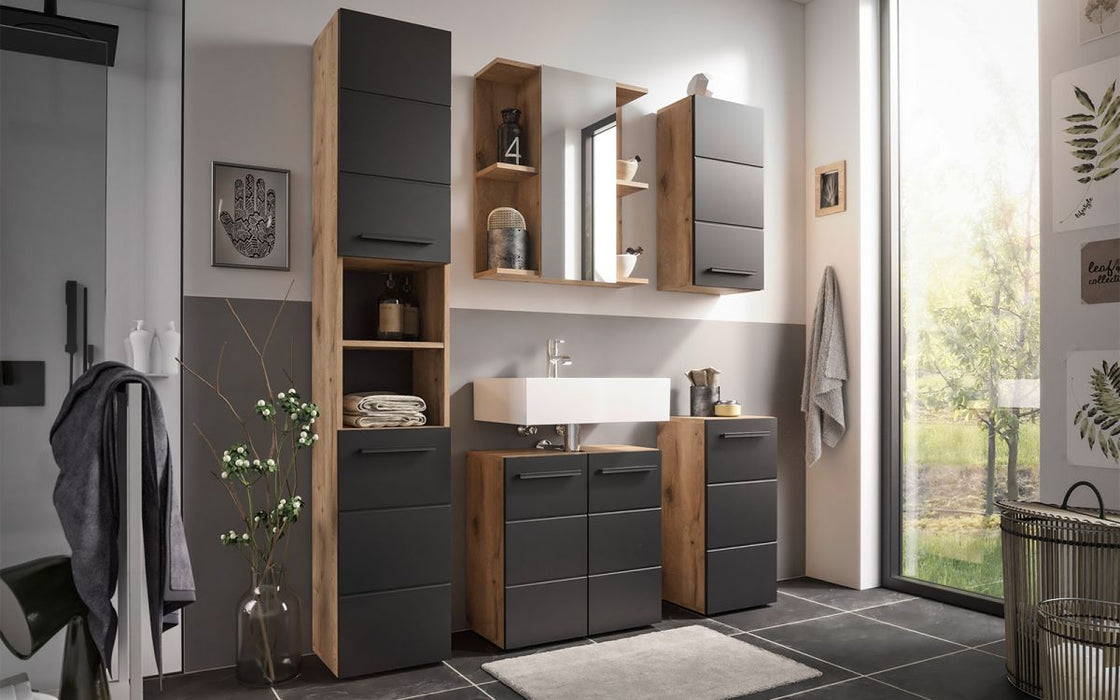 Vista Tall Bathroom Cabinet - Black/Oak