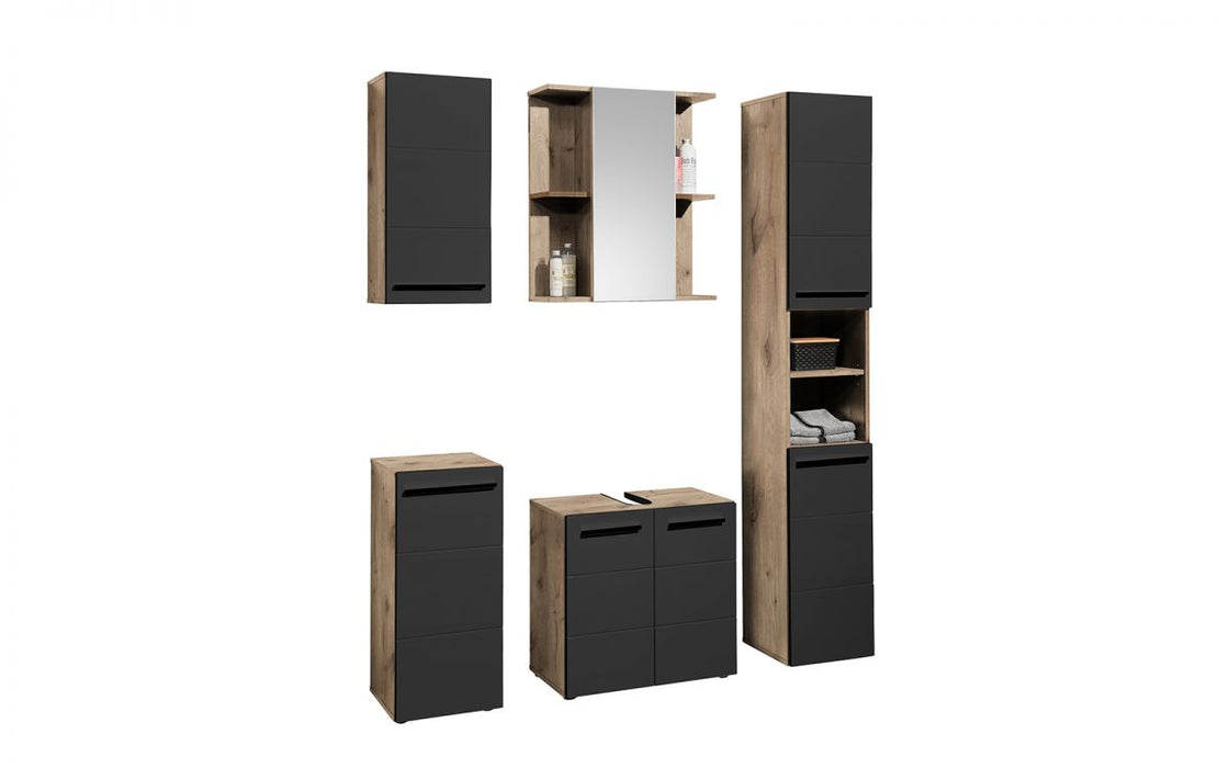 Vista Tall Bathroom Cabinet - Black/Oak