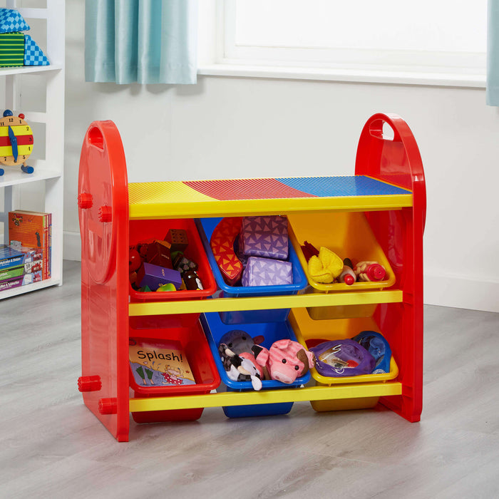 Kids 6 Bin Storage Organiser with Construction Tabletop
