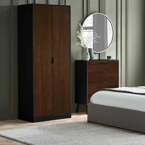 Alba 2 Door Wardrobe - Walnut/Black