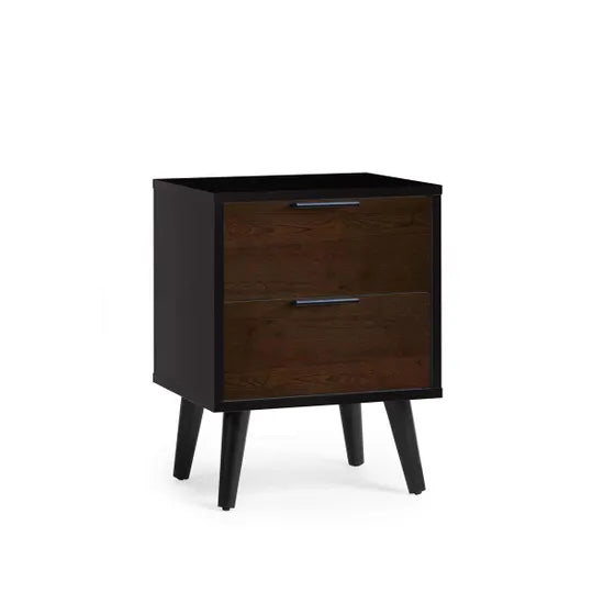 Alba 2 Drawer Bedside - Walnut/Black