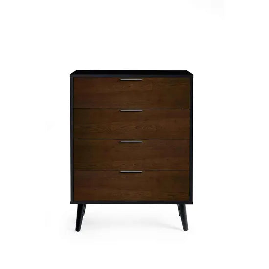 Alba 4 Drawer Wide Chest - Walnut/Black