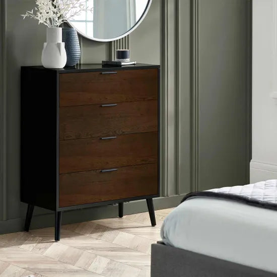 Alba 4 Drawer Wide Chest - Walnut/Black