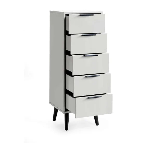 Alba 5 Drawer Narrow Chest - Silk Grey