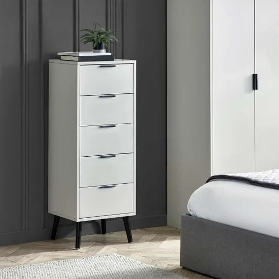 Alba 5 Drawer Narrow Chest - Silk Grey