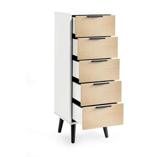 Alba 5 Drawer Narrow Chest - White/Oak