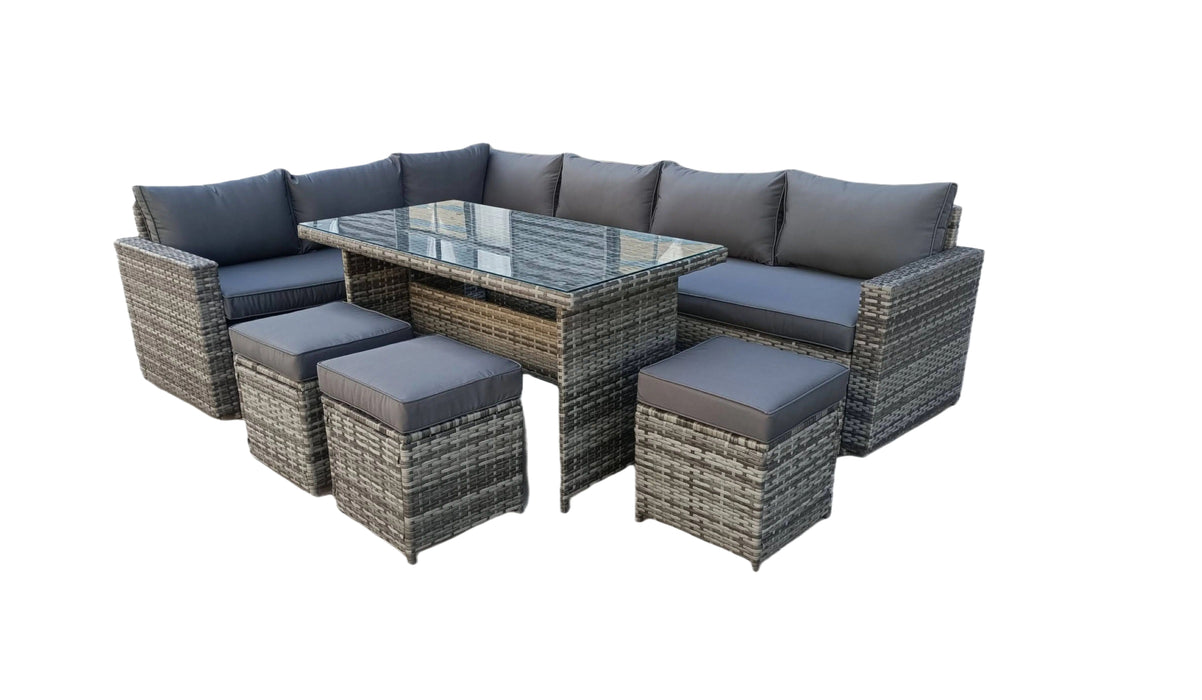 Kingfisher 9 Seat Rattan Garden Set with Fixed Table - Grey