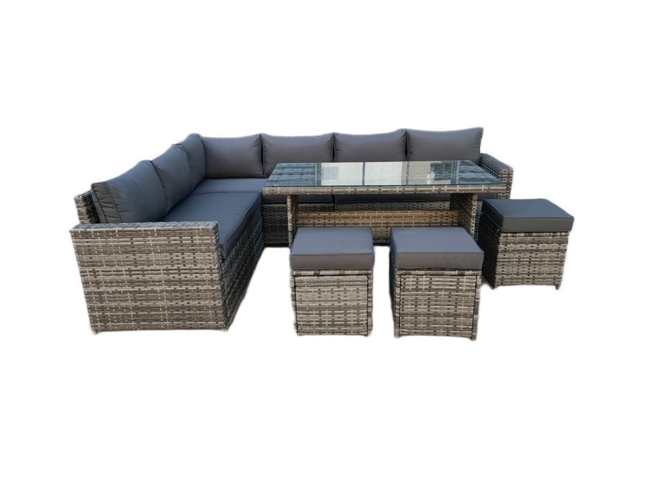 Kingfisher 9 Seat Rattan Garden Set with Fixed Table - Grey