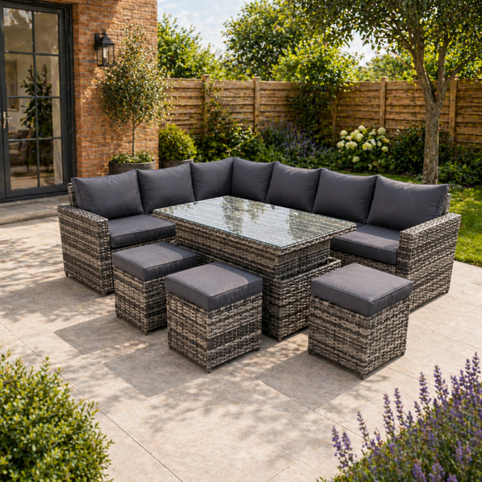 Kingfisher 9 Seat Rattan Garden Set with Rising Table - Grey