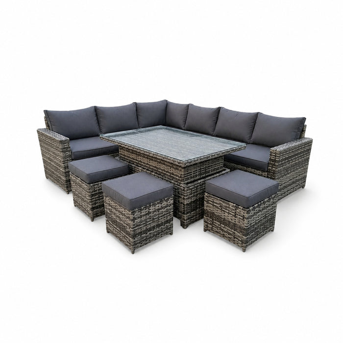 Kingfisher 9 Seat Rattan Garden Set with Rising Table - Grey