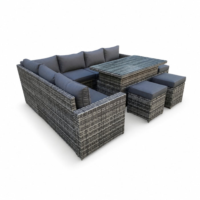 Kingfisher 9 Seat Rattan Garden Set with Rising Table - Grey