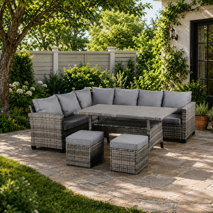 Lapwing 8 Seater Corner Rattan Dining Set - Mixed Grey