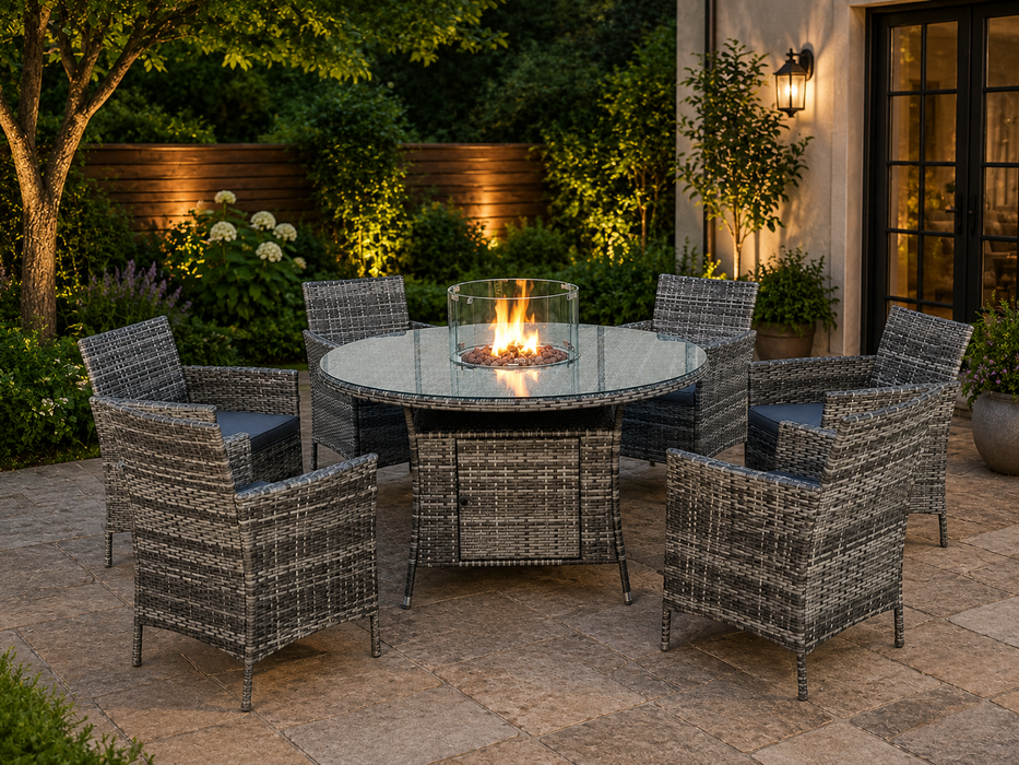 Goldfinch Round 6 Seater Dining Set with Firepit