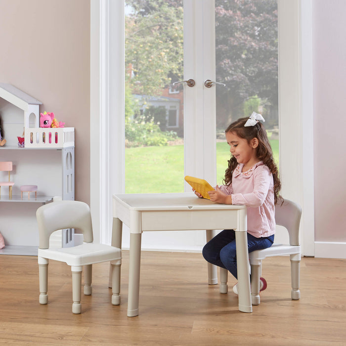 Kids 5-in-1 Grey Activity Table and Two Chairs Set
