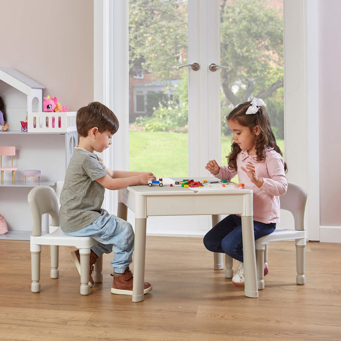 Kids 5-in-1 Grey Activity Table and Two Chairs Set