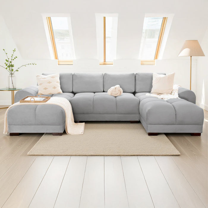 Zura U-Shape Sofa - Plush Velvet Grey