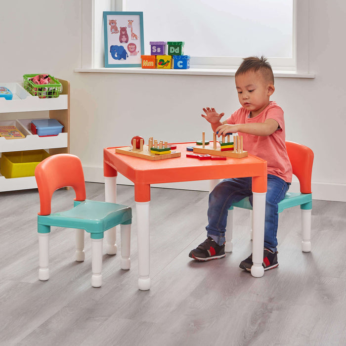 Kids Plastic Table and Two Chairs Set - Turquoise & Orange
