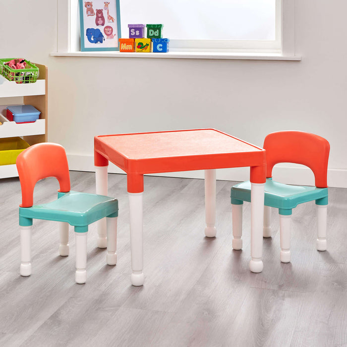 Kids Plastic Table and Two Chairs Set - Turquoise & Orange