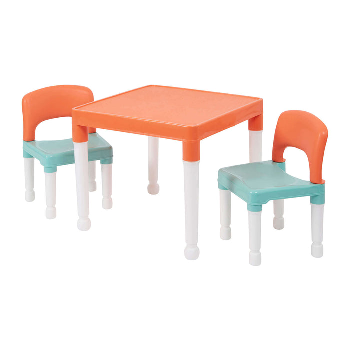 Kids Plastic Table and Two Chairs Set - Turquoise & Orange
