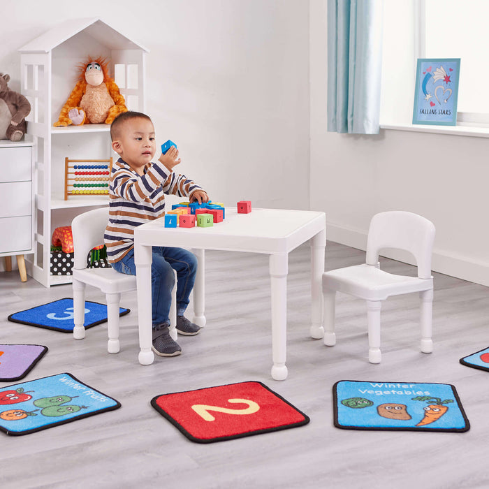 Kids Plastic Table and Two Chairs Set - White