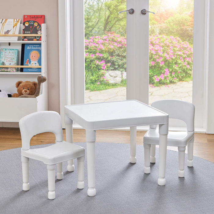 Kids Plastic Table and Two Chairs Set - White