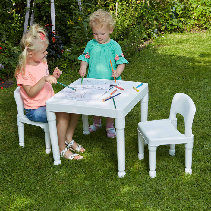 Kids Plastic Table and Two Chairs Set - White