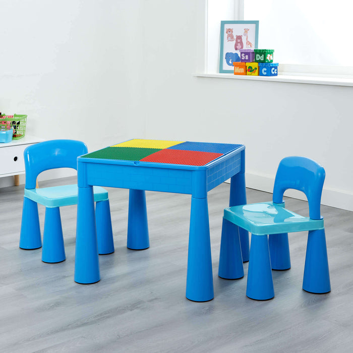 Kids 5-in-1 Activity Table and Two Chairs Set - Blue