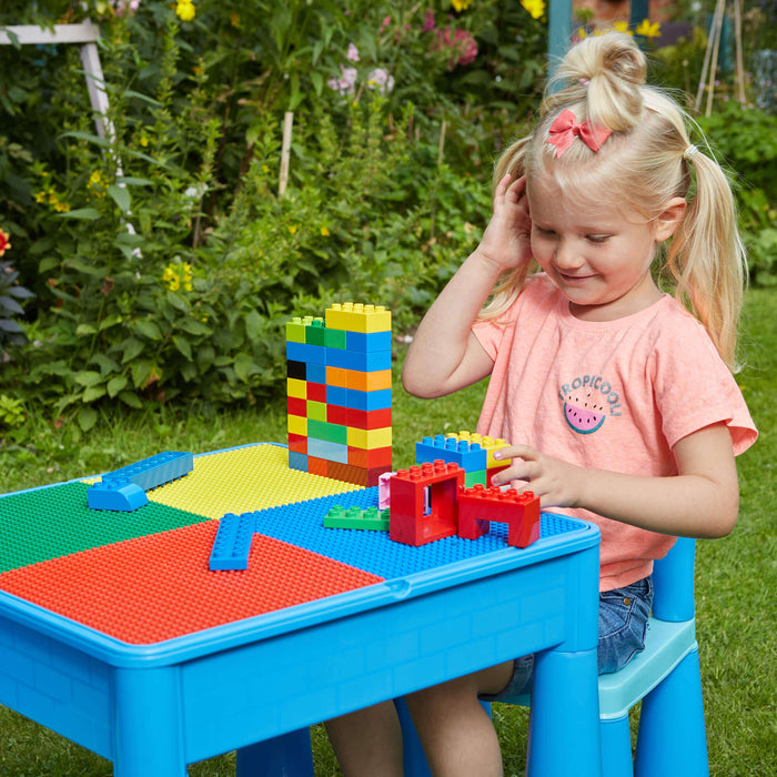 Kids 5-in-1 Activity Table and Two Chairs Set - Blue