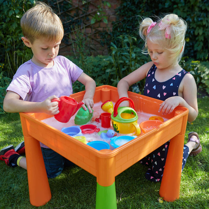Kids 5-in-1 Activity Table and Two Chairs Set - Green & Orange