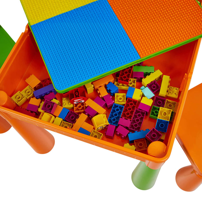 Kids 5-in-1 Activity Table and Two Chairs Set - Green & Orange
