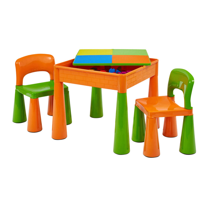 Kids 5-in-1 Activity Table and Two Chairs Set - Green & Orange