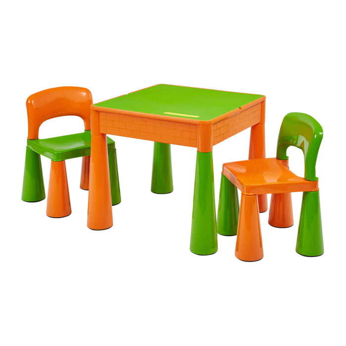 Kids 5-in-1 Activity Table and Two Chairs Set - Green & Orange