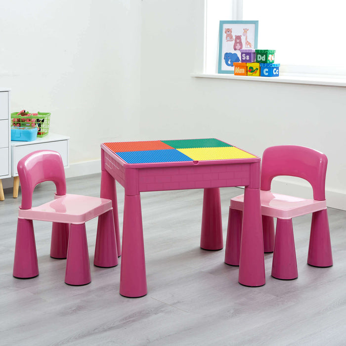Kids 5-in-1 Activity Table and Two Chairs Set - Pink