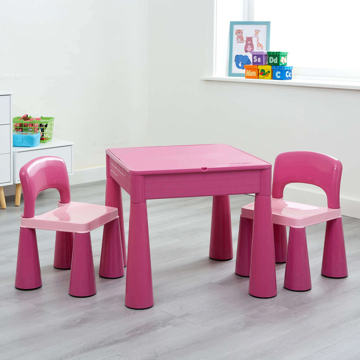 Kids 5-in-1 Activity Table and Two Chairs Set - Pink