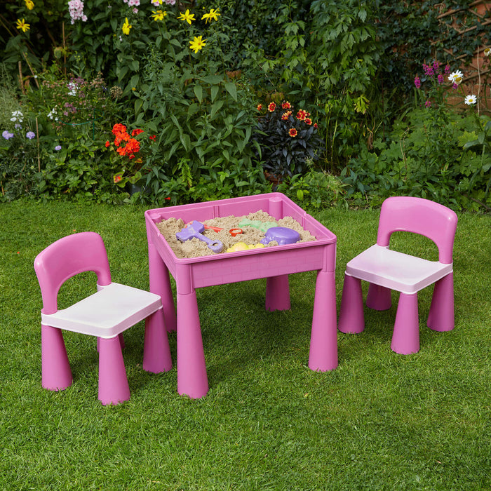 Kids 5-in-1 Activity Table and Two Chairs Set - Pink