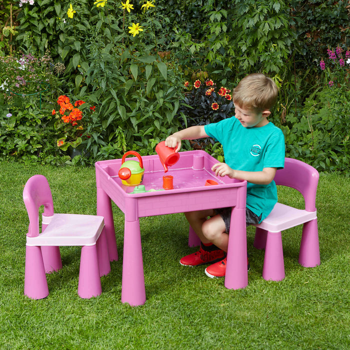 Kids 5-in-1 Activity Table and Two Chairs Set - Pink