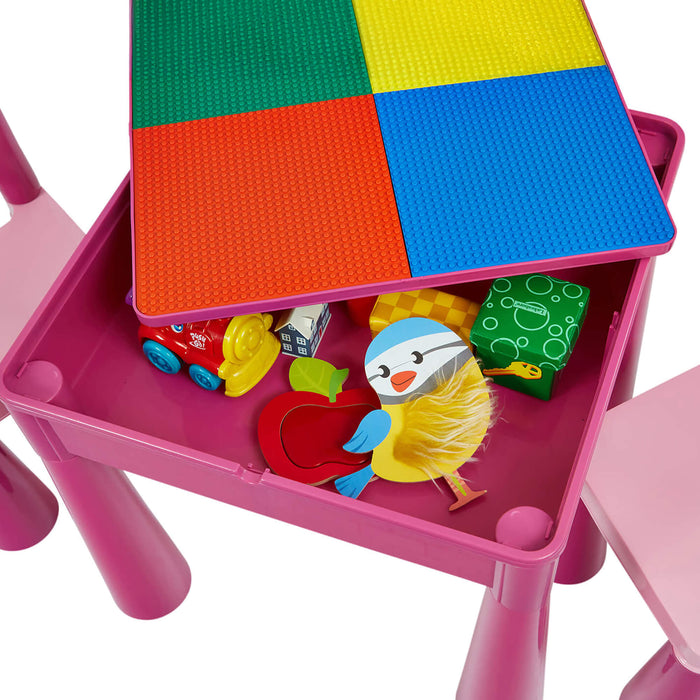 Kids 5-in-1 Activity Table and Two Chairs Set - Pink