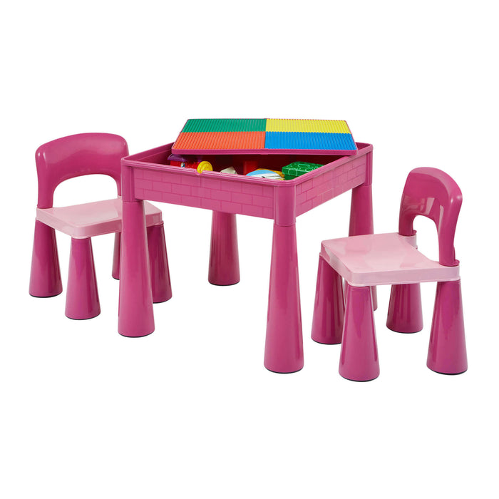 Kids 5-in-1 Activity Table and Two Chairs Set - Pink