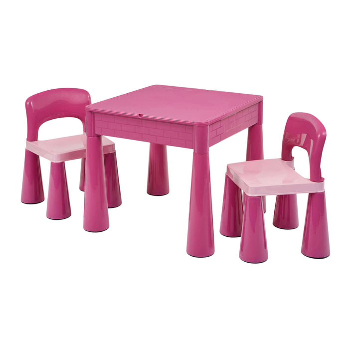 Kids 5-in-1 Activity Table and Two Chairs Set - Pink