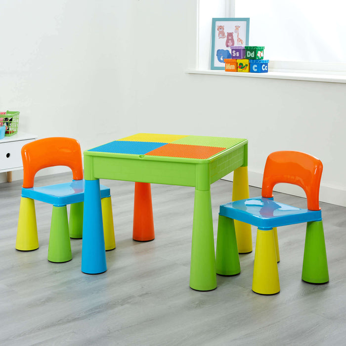 Kids 5-in-1 Activity Table and Two Chairs Set - Multicoloured