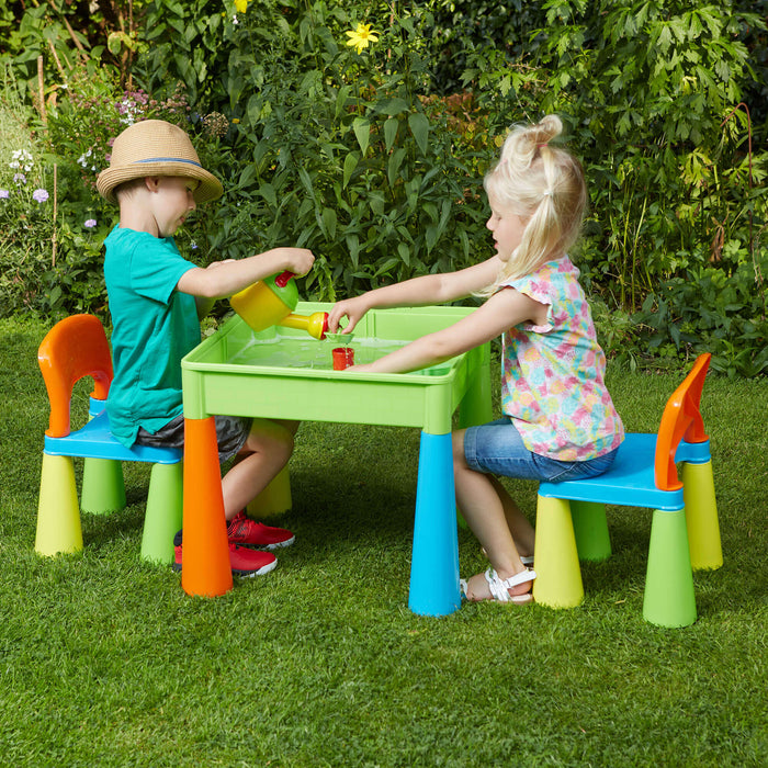 Kids 5-in-1 Activity Table and Two Chairs Set - Multicoloured