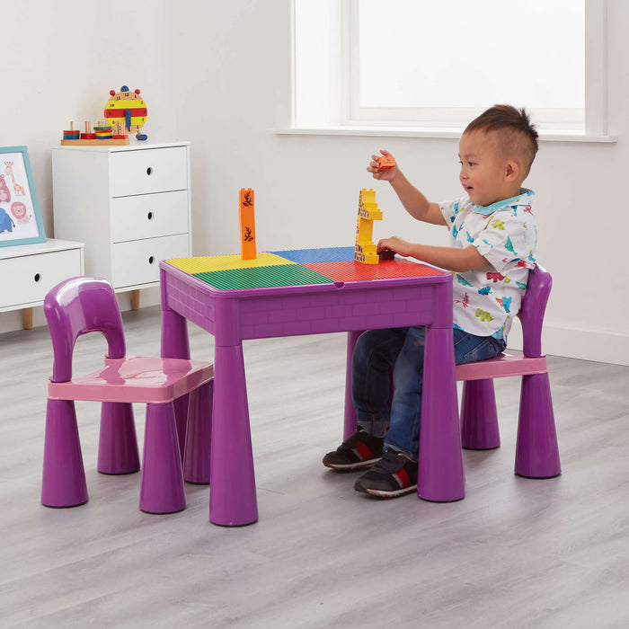 Kids 5-in-1 Activity Table and Two Chairs Set - Purple