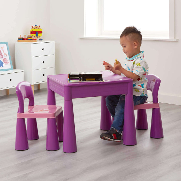Kids 5-in-1 Activity Table and Two Chairs Set - Purple