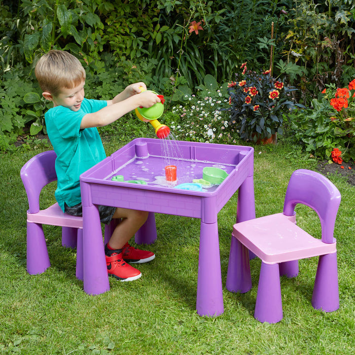 Kids 5-in-1 Activity Table and Two Chairs Set - Purple